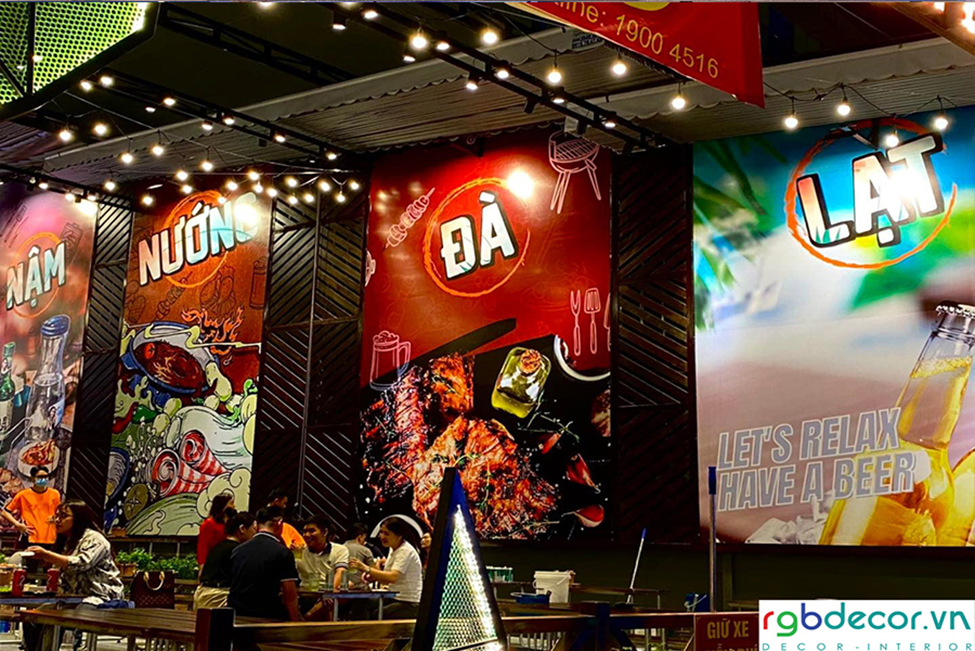 vách trang trí nhà hàng lẩu nướng