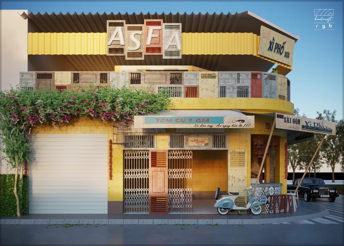 cải tạo quán cafe cũ phong cách retro - mặt tiền quán Xì Phố Xưa nhìn chính diện