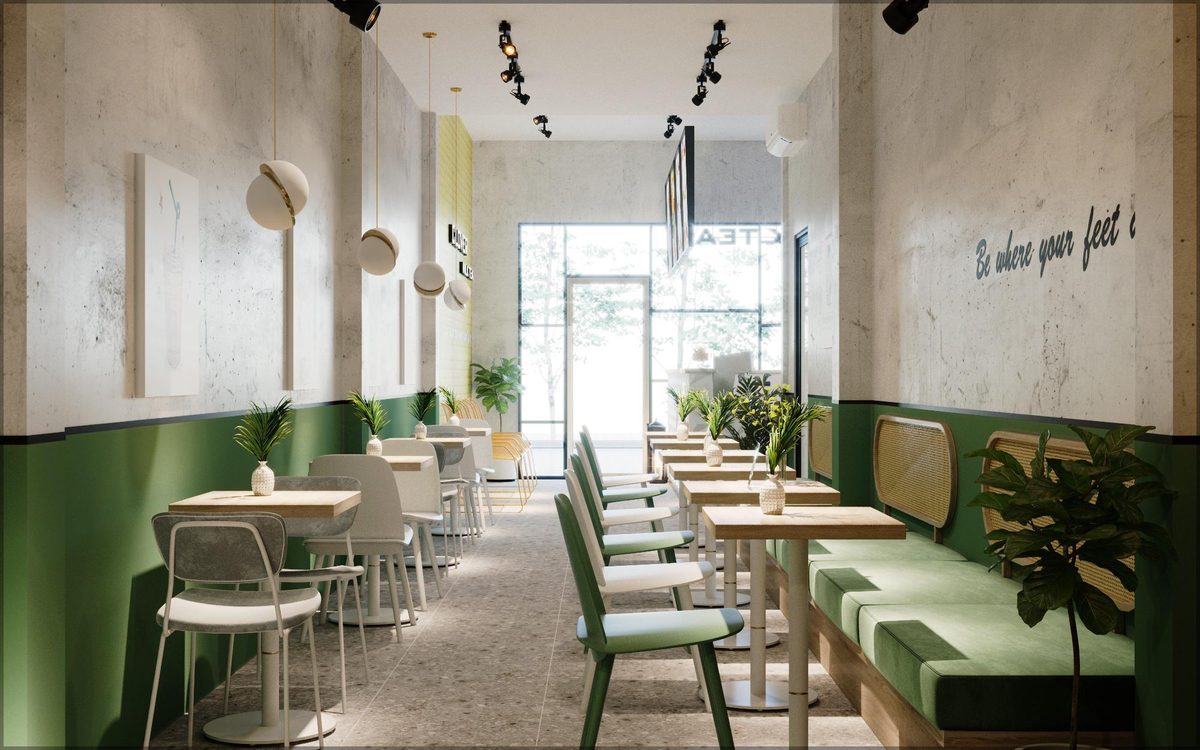 chi phí mở quán trà sữa - không gian quán trà sữa Clover Tea 50m2 tại TPHCM