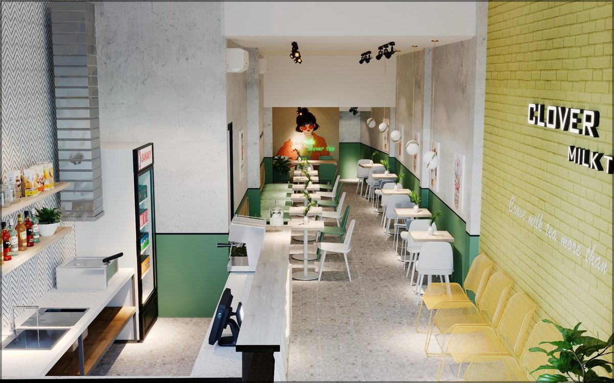 vốn mở quán trà sữa có chỗ ngồi - toàn cảnh quán trà sữa Clover Tea