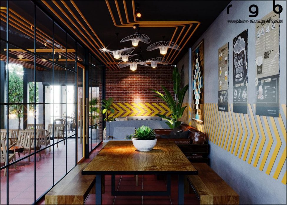 thiết kế quán cafe tân bình - phòng máy lạnh phong cách industrial dự án Sun Coffee
