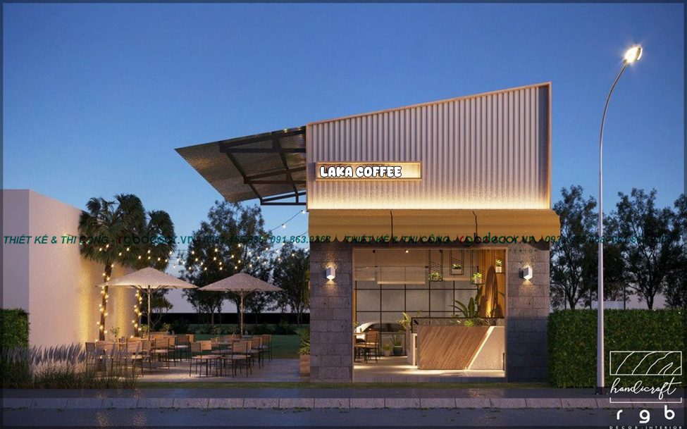 thiết kế quán cafe tân phú - mặt tiền Laka Coffee hiện đại do RGBDecor thiết kế thi công