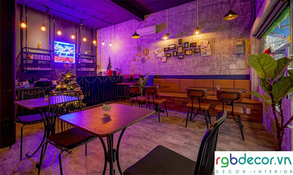 thiết kế quán cafe thủ đức - góc ngồi băng ghế dài tối ưu diện tích