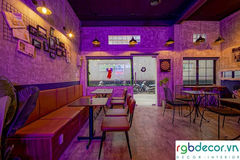 thiết kế quán cafe thủ đức - không gian quán cafe màu neon cá tính do RGBDecor thi công